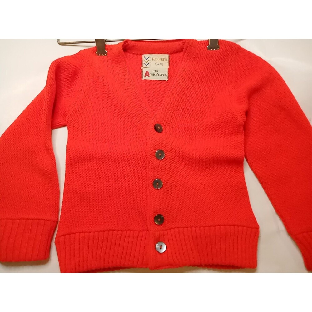 Vintage Penney's kids unisex cardigan sz 4-5 Bright Orange‎